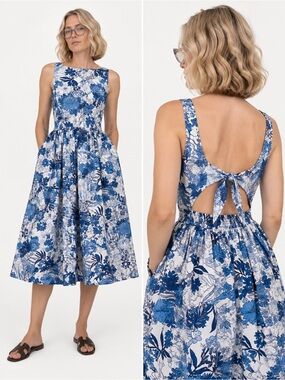 Unbranded Blue Floral Tie-Back Midi Dress